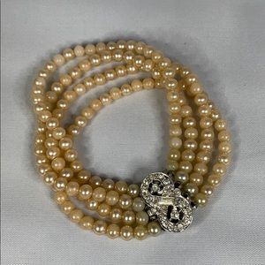 Vintage 4 Strand Pearl Bracelet with Diamond Clasp